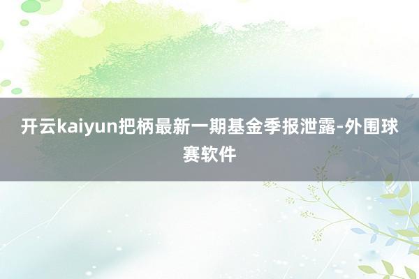 开云kaiyun把柄最新一期基金季报泄露-外围球赛软件
